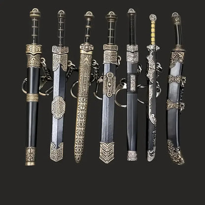 7 Piece Miniature Keychain Sword Collection Set - 12 cm Metal Alloy Decorative Sword Keychain Gift Set