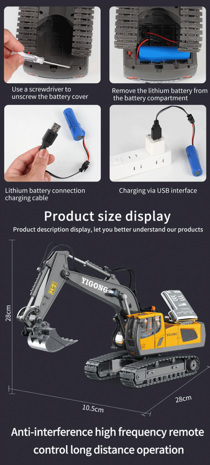 1/20 Scale Remote Control Excavator-Truck and Bulldozer-Metal Plastic Mixture Material High Quality Model Collectible Toy