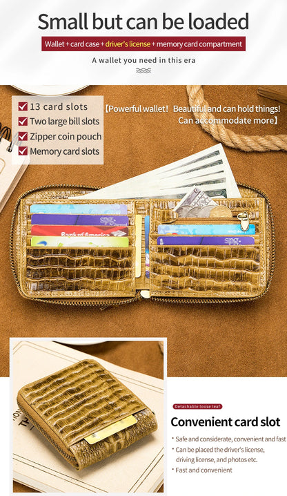 Crocodile Themed Leather Wallet - Large Volume Aesthetic Design