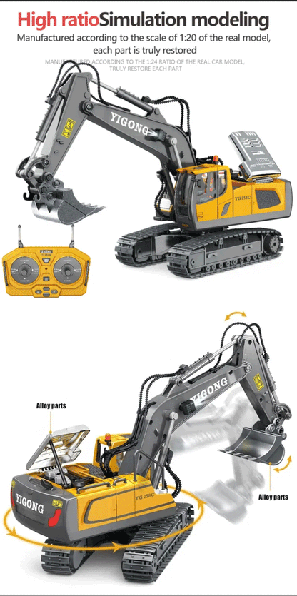 1/20 Scale Remote Control Excavator-Truck and Bulldozer-Metal Plastic Mixture Material High Quality Model Collectible Toy