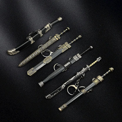 7 Piece Miniature Keychain Sword Collection Set - 12 cm Metal Alloy Decorative Sword Keychain Gift Set