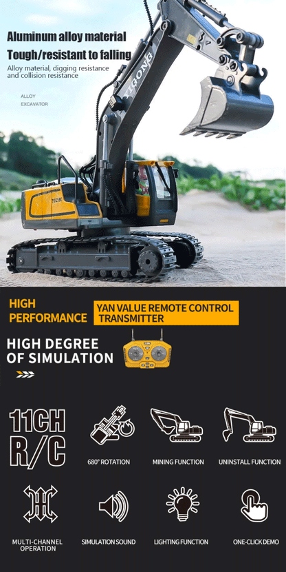 1/20 Ölçek Kumanda Kontrollü Ekskavatör-Kamyon ve Buldozer -Metal Plastik Karışımı Malzeme Yüksek Kalite Model Koleksiyonluk Oyuncak