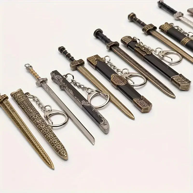 7 Piece Miniature Keychain Sword Collection Set - 12 cm Metal Alloy Decorative Sword Keychain Gift Set