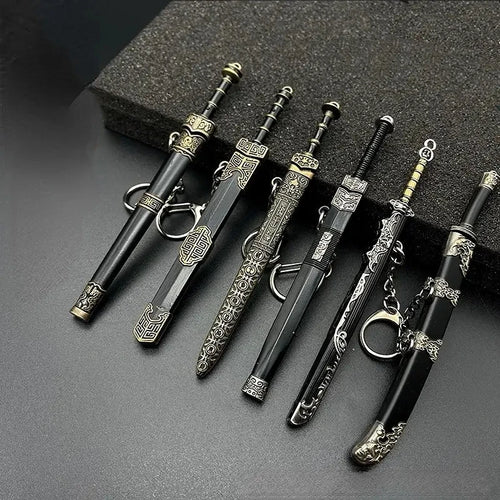 7 Piece Miniature Keychain Sword Collection Set - 12 cm Metal Alloy Decorative Sword Keychain Gift Set