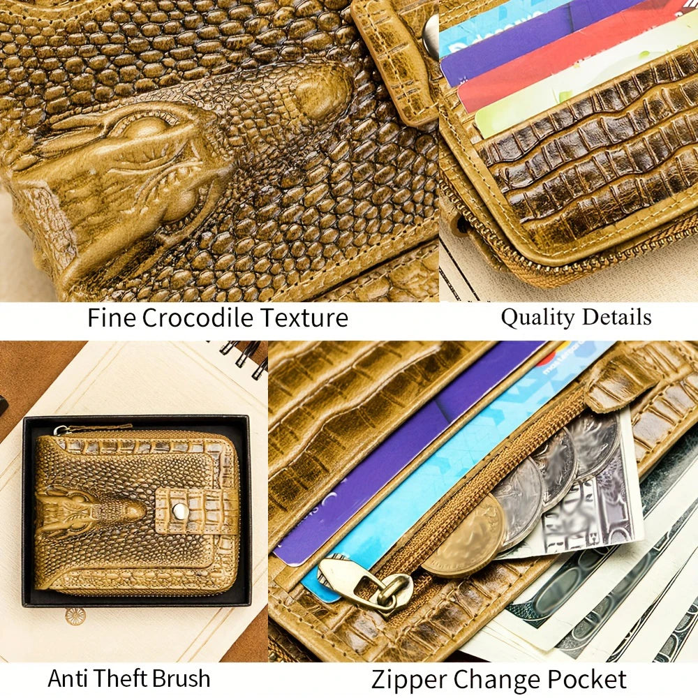 Crocodile Themed Leather Wallet - Large Volume Aesthetic Design