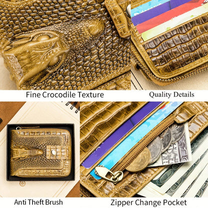 Crocodile Themed Leather Wallet - Large Volume Aesthetic Design