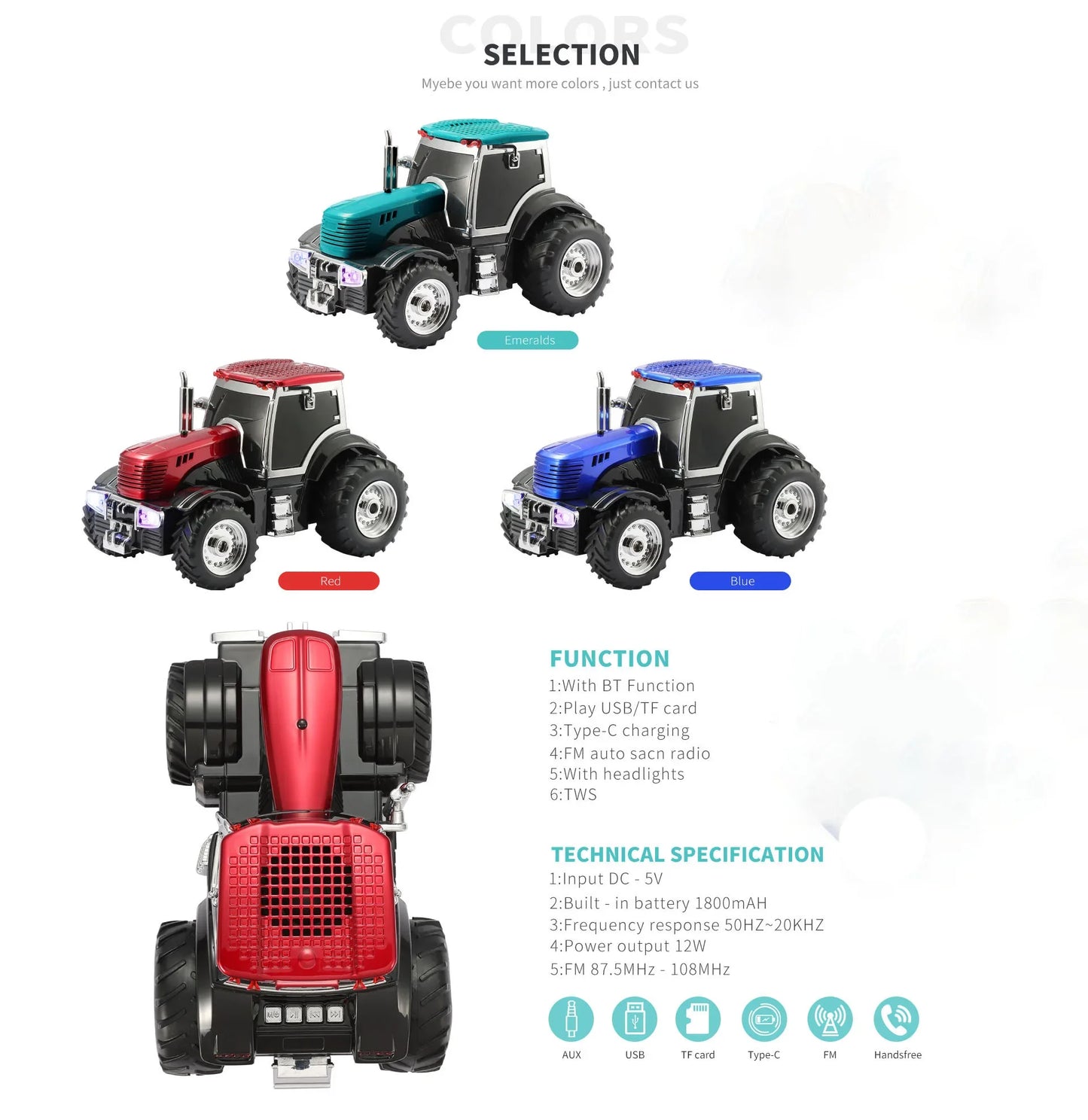 Tractor Design Wireless Car-Home Aparl -Bluetooth Featured High Eco Power-Internet Connected and Radio Featured