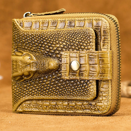 Crocodile Themed Leather Wallet - Large Volume Aesthetic Design