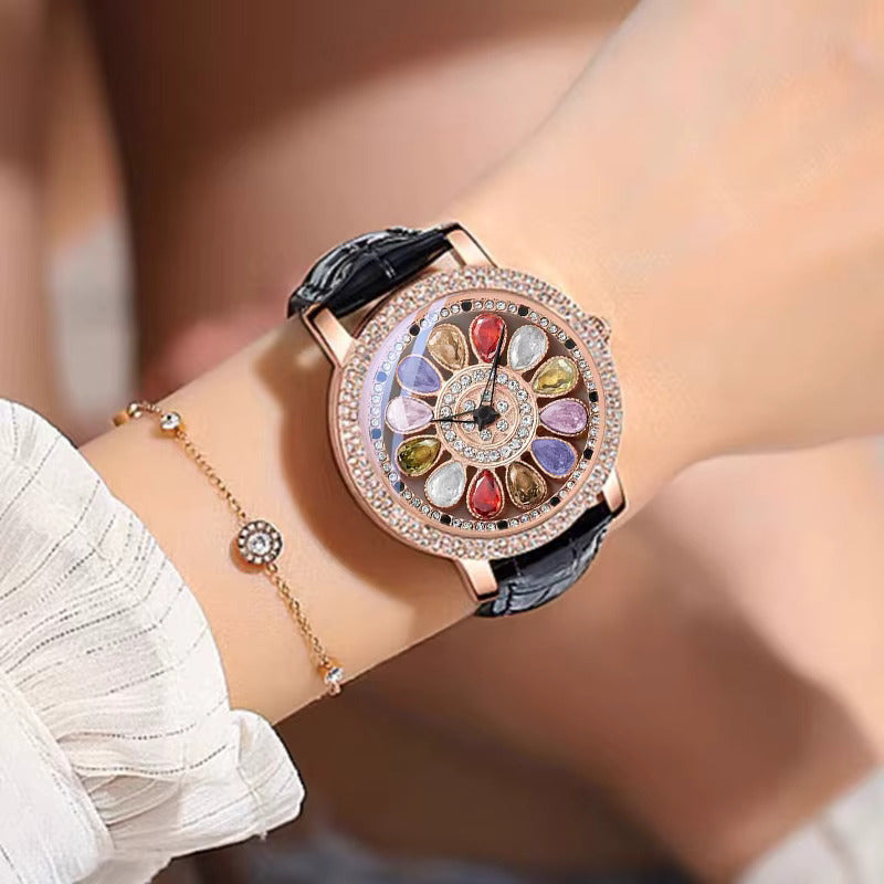 Quartz Case Upper Segment Waterproof Luxury Stone Ladies Wristwatch