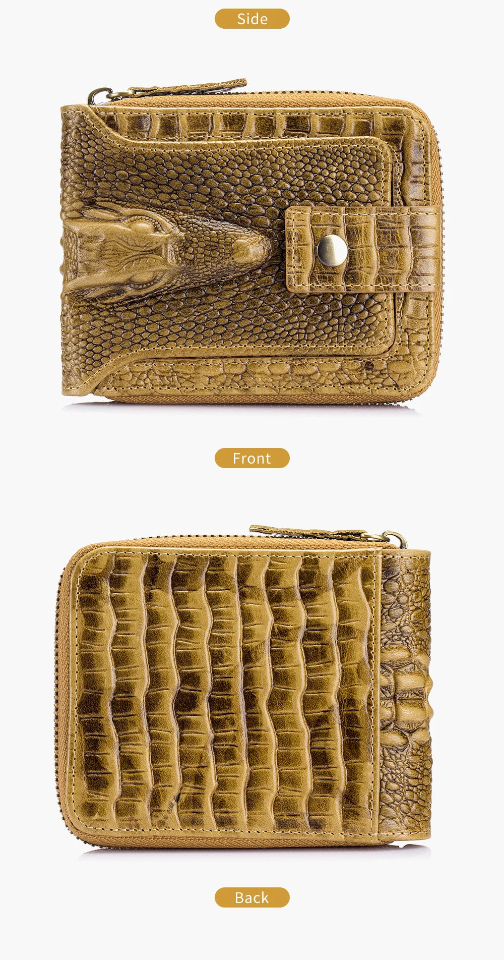 Crocodile Themed Leather Wallet - Large Volume Aesthetic Design