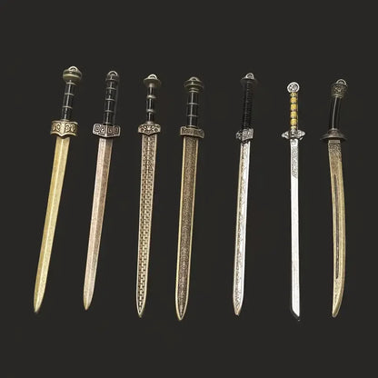 7 Piece Miniature Keychain Sword Collection Set - 12 cm Metal Alloy Decorative Sword Keychain Gift Set