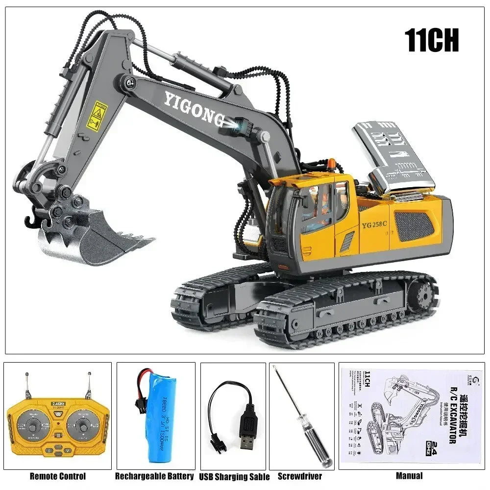 1/20 Scale Remote Control Excavator-Truck and Bulldozer-Metal Plastic Mixture Material High Quality Model Collectible Toy