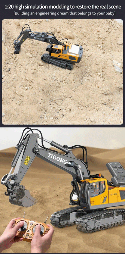 1/20 Scale Remote Control Excavator-Truck and Bulldozer-Metal Plastic Mixture Material High Quality Model Collectible Toy