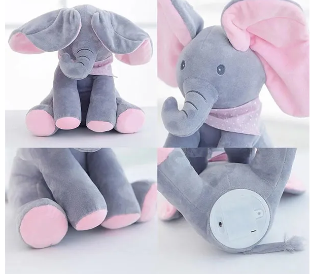 Peek a Boo Educational Toy Plush Elephant with Singing and Dancing Ears