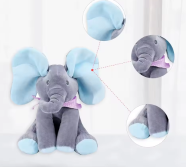 Peek a Boo Educational Toy Plush Elephant with Singing and Dancing Ears